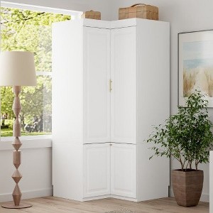 FUFU&GAGA White Corner Wardrobe 4-Tier Corner Display Case Armoire with Shelves Metal Handles - 1 of 4