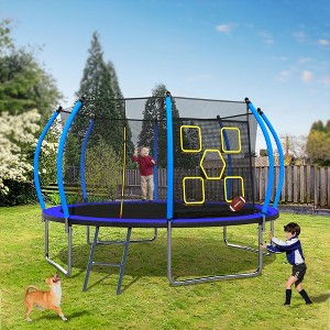 12/14FT Outdoor Trampoline with Enclosure, Recreational Trampolines with Ladder & Safety Net for Kids & Adults - ModernLuxe - 1 of 4