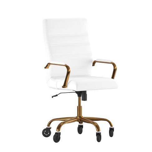 White leather office chair online with gold legs