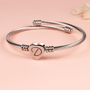 Twisted Steel Heart Cable Initial Bracelet - 1 of 4