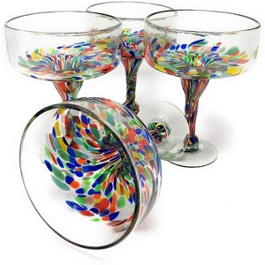 Dos Sueños Mexican Hand Blown  Margarita Glasses - Confetti Carmen Design - 16oz - Set of 4 - 1 of 4