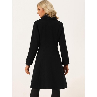 Allegra K Women's Winter Vintage Collared A-Line Double Breasted Long Swing Overcoat Large Black — фото 4
