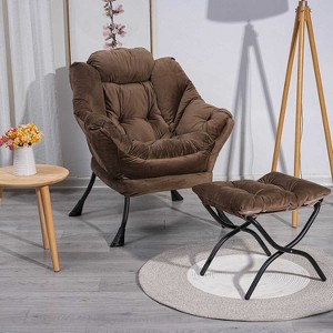 KTMBDW Fabric Lazy Chair with Foldable Ottoman, Accent Comfy Lounge Arm Chair and Folding Footrest Stool Set for Living Room, Bedroom, Dorm - 1 of 4