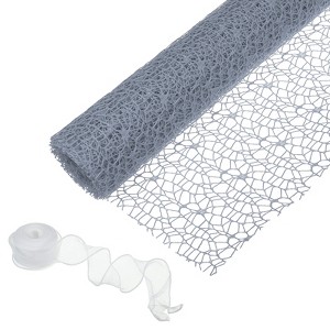 Unique Bargains Floral Bouquet Craft Packaging Mesh Gift Wrap Paper with Ribbon 1 Set - 1 of 4