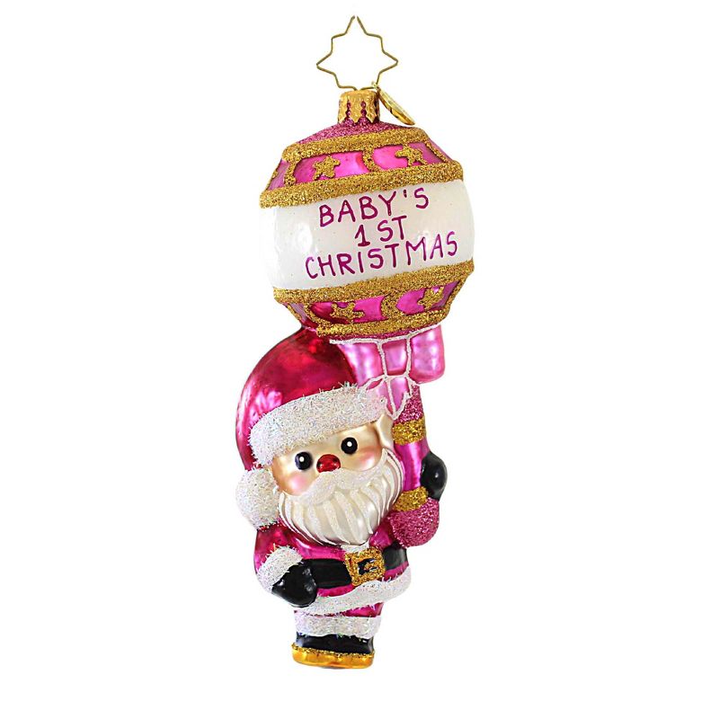 Christopher Radko Company 5.75 In First Christmas Rattle Baby Pink Santa Baby Tree Ornaments, 1 of 4