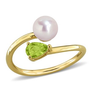 EVERLY JEWELRY | Multiple-color option in Yellow Silver Pearl Ring with Multiple color gemstone Options. - 1 of 4