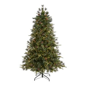 6ft. Snowed Tipped Mixed Pine Artificial Christmas Tree with 250 Clear Lights, Cones & 1242 Branches– Elegant Holiday X-Mas Tree - 1 of 4