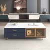 Vynxaria Navy Blue Coffee Tables with Glass Storage and Gold Accents - 2 of 4