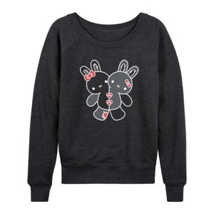 Women's - Instant Message - Kawaii Bunny Plushie Lightweight French Terry Wide Neck Long Sleeve Shirt - 1 of 4