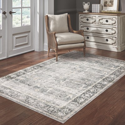 Charleston Charcoal and Grey Synthetic Washable Area Rug 2x3