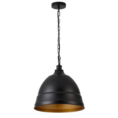 Industrial Dome Pendant Light, Matte Black and Gold Hanging Fixture for Kitchen Island or Dining Room