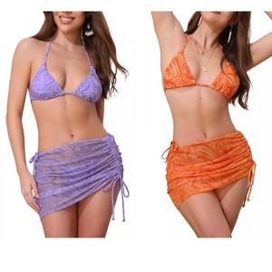 INSPIRE CHIC Women's Water Ripples Colorblock Halter Tie Back Top Triangle Bottom Mesh Cover Up Swimwear Bikini 2 Sets - 1 of 4