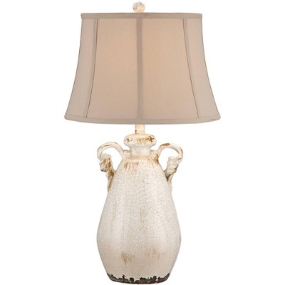 Regency Hill Cottage Accent Table Lamp Rustic Ivory Ceramic Milk Jar Crackle Beige Bell Shade for Living Room Family Bedroom