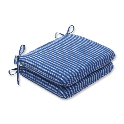 2pk Resort Stripe Rounded Corners Outdoor Seat Cushions Blue - Pillow Perfect
