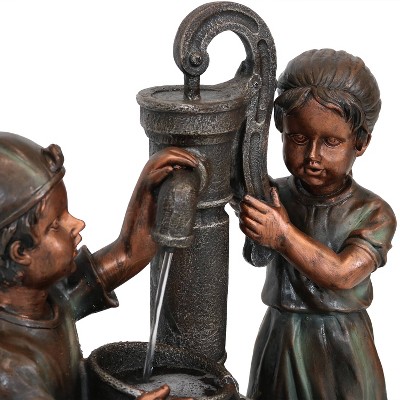 Bronze Polyresin Jack and Jill Farmhouse Water Fountain