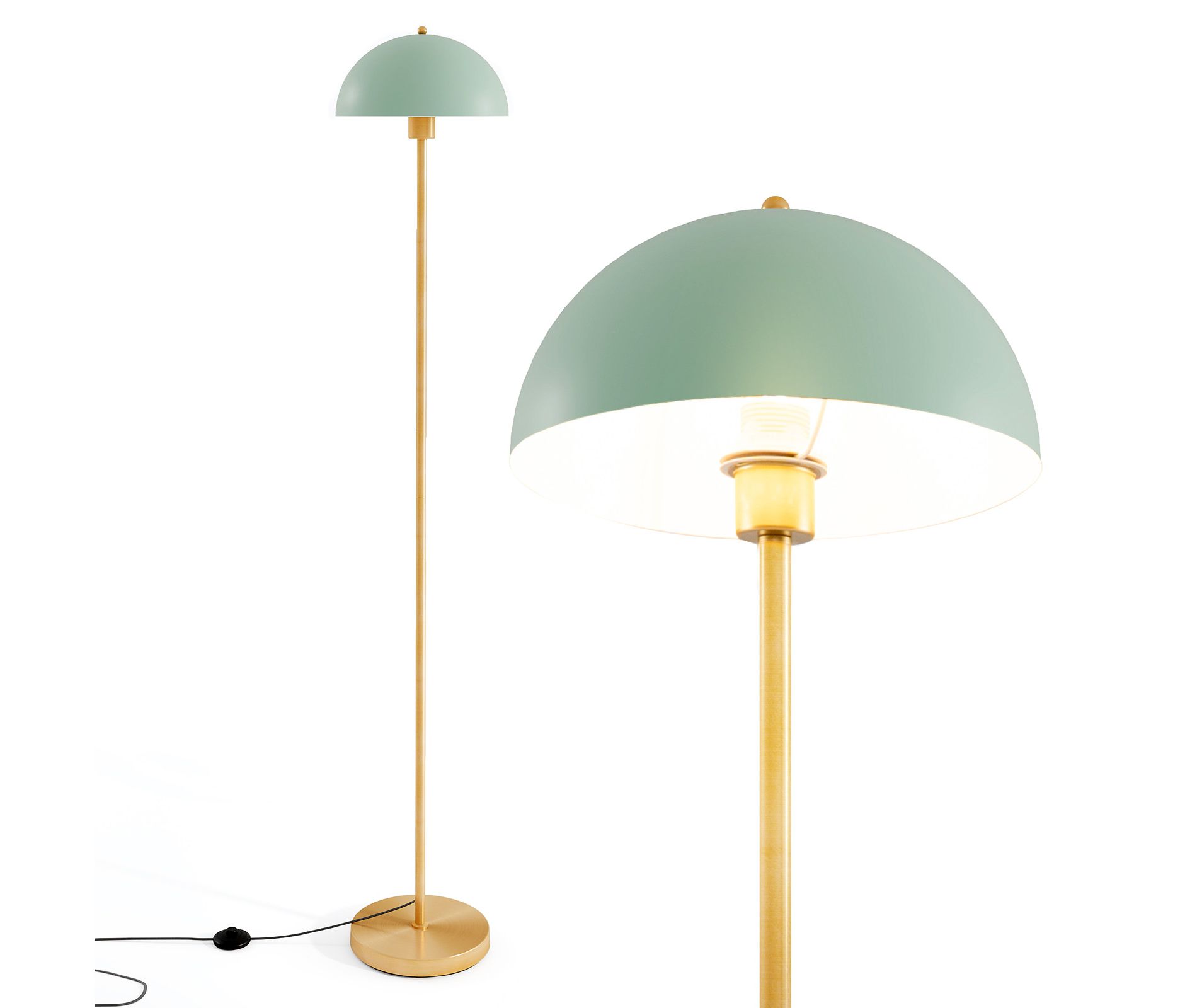 Mushroom Floor Lamp Green Dome Shade Gold Pole Mid Century Modern Living Room Bedroom 64"