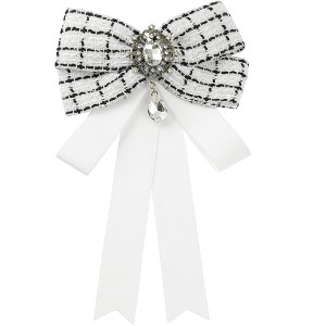 INSPIRE CHIC Women's Ribbon Bow Brooch Tweed Plaid Tie Pin Alloy Rhinestone Suitable for Uniforms - 1 of 4