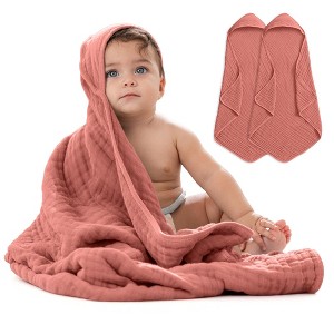 Comfy Cubs Hooded Baby Towels - 6 Layer, 100% Muslin Cotton - Large 32 x 32 Inch, Unisex - 1 of 4