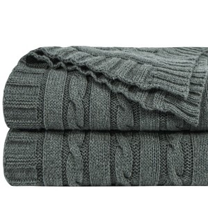 Cotton Cable Knit Blanket, Ultra-Soft Cozy Blanket for Couch & Bed Decor - NTBAY - 1 of 4