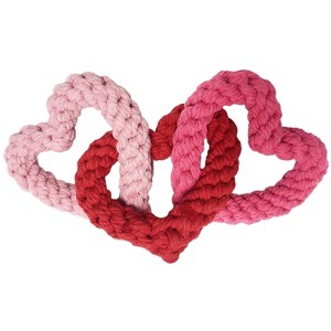 Midlee Interlocking Heart Rope Valentine Dog Toy - 6"- Pink Red Small Tug Toy - 1 of 4