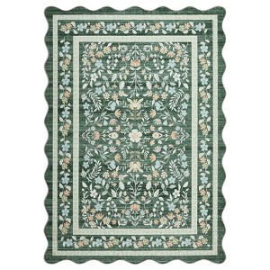 Scalloped Floral Rug Washable Non-Slip Boho Hallway Rug Soft Carpet for Kitchen, Bathroom, Laundry, Entryway - 1 of 4