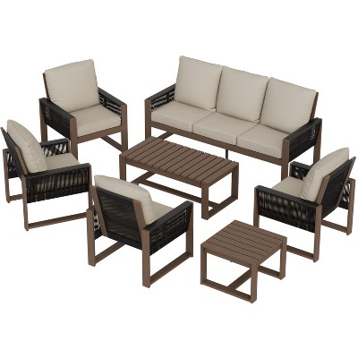 EAGLE PEAK Natural Cedar Wood Conversation Set, Outdoor Patio Furniture with Coffee Table and Side Table