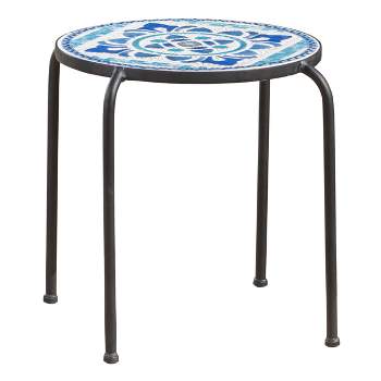 Skye Ceramic Tile Side Table - Blue/White - Christopher Knight Home