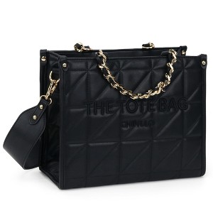 Tote Bag for Women Quilted Chains Stachel Purse and Handbags with Shoulder Strap (E.Black-M) - 1 of 4