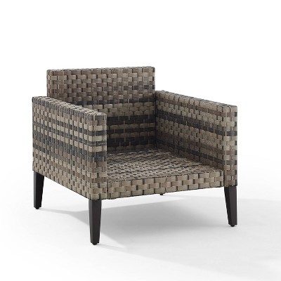 Taupe and Brown Outdoor Wicker Armchair with Cushions