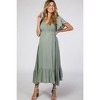 PinkBlush Light Olive Smocked V-Neck Maternity Midi Dress - 4 of 4
