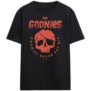 Goonies Skull Never Say Die Adult Black Crew Neck Short Sleeve T-shirt - 1 of 3