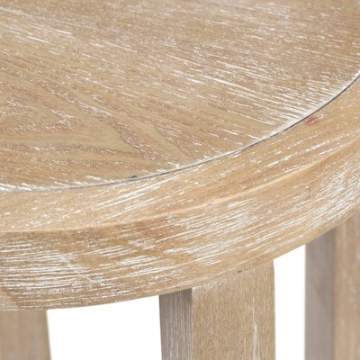 Harley Round Wheat Wood Accent Table with Rattan Shelf