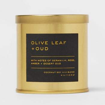 4oz Lidded Metal Jar Black Label Olive Leaf and Oud Candle - Threshold™