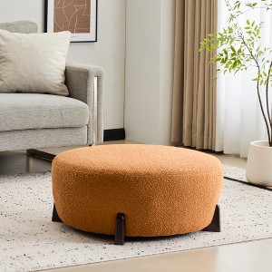 ACEPANO 31.5 in. W Stylish Round Ottoman with Figure-8 Rubberwood Legs-Orange - 1 of 4