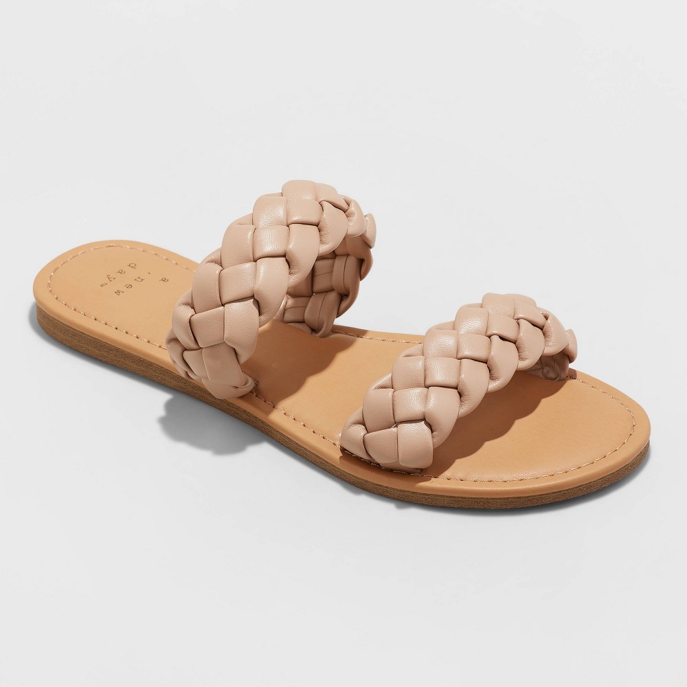 Size 8 Women's Lucy Braided Slide Sandals - A New Day Tan 8