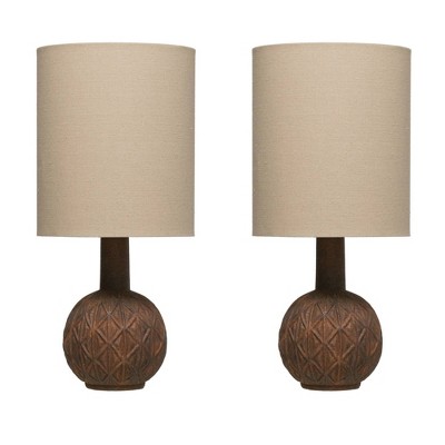 Set of 2 Embossed Terracotta Table Lamp with linen Shade - 3R Studios