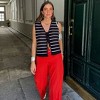Coolmee Women's Sleeveless Striped Sweater Vests V Neck Front Tie Bow Crochet Knit Tank Tops Casual Loose Cardigan Cropped Vests L White Stripes - 2 of 4