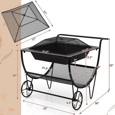 Black Steel Free-standing Outdoor Fire Pit with Log Storage Rack