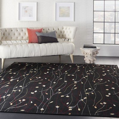 Elegant Floral Symphony Black Synthetic 8' x 10' Area Rug