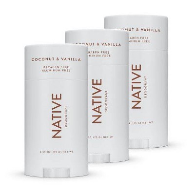 Native Natural Deodorant, Coconut Vanilla for Women and Men Aluminum and Paraben Free - 2.65oz/3pk