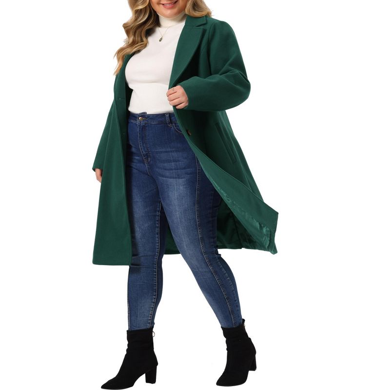 Agnes Orinda Women's Plus Size Fashion Notched Lapel Double Breasted Pea Coats, 2 of 6