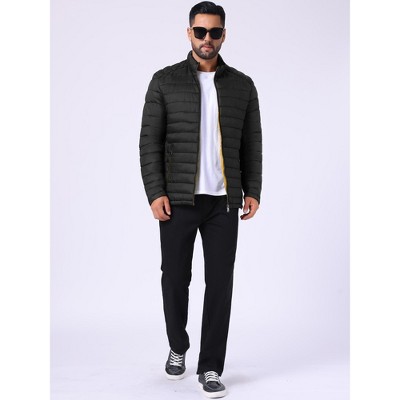Мужские куртки INSPIRE CHIC Men's Winter Solid Color Stand Collar Zipper Quilted Puffer Jacket X Large Black — фото 2