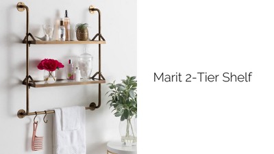 Marit Gold Luxe 28" Floating Wall Shelf with Glass Tiers