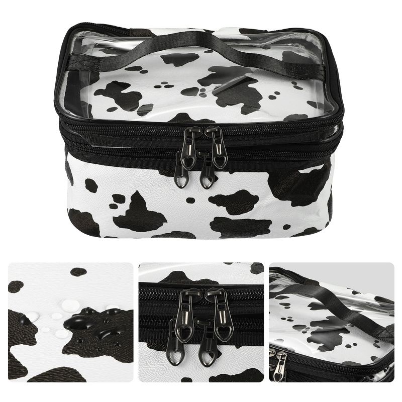 Unique Bargains Black White Double Layer Makeup Bag Cosmetic Travel Bag Case Large Makeup Bag Make Up Organizer Bag for Women Cows Texture 1 Pc, 3 of 7