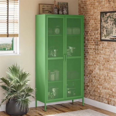 Modern White Metal Mesh 2-Door Tall Storage Cabinet