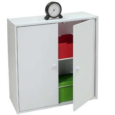 White Wood Adjustable 2-Tier Kids Bookcase with Doors