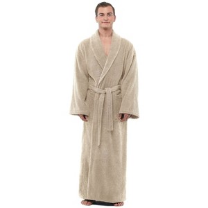 Arus Men's Full Length Turkish Terry Cotton Robe, Shawl Collar Long Bathrobe - 1 of 4