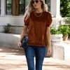 Amaryllis Women's Short-Sleeve Velvet Puff Sleeve Top Elegant Crew Neck  Texture - 3 of 4