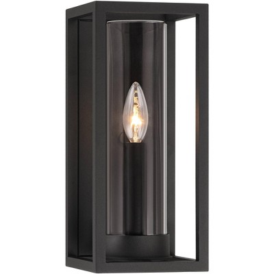John Timberland Henry 12 1/2" High Modern Outdoor Wall Light Fixture Mount Porch House LED Bulb Weatherproof Sand Black Metal Clear Glass Shade