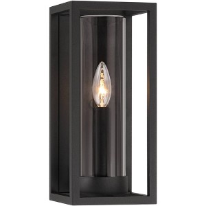 John Timberland Henry 12 1/2" High Modern Outdoor Wall Light Fixture Mount Porch House LED Bulb Weatherproof Sand Black Metal Clear Glass Shade - 1 of 4